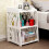 Living And Home Rustic Small White Bedside Table with 3-Tier Open Shelves and Elegant Carved Panels (Compact Nightstand) 1