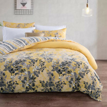 (Ochre Blossom, Single) Reversible Microfiber Quilt Duvet Cover Bedding Set Single Double King Super King Size with Pillowcases