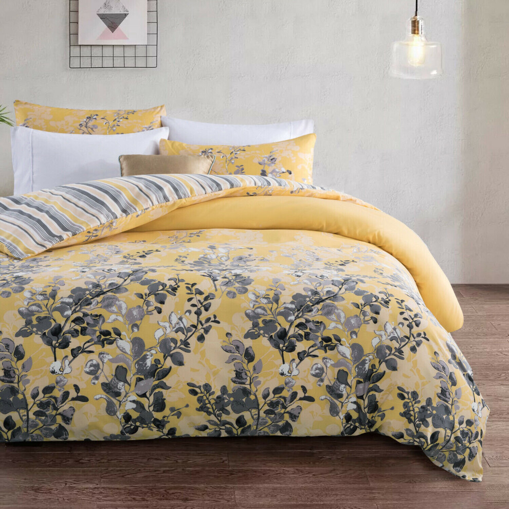 Yorkshire Bedding (Ochre Blossom, Single) Reversible Microfiber Quilt Duvet Cover Bedding Set Single Double King Super King Size With Pillowcases