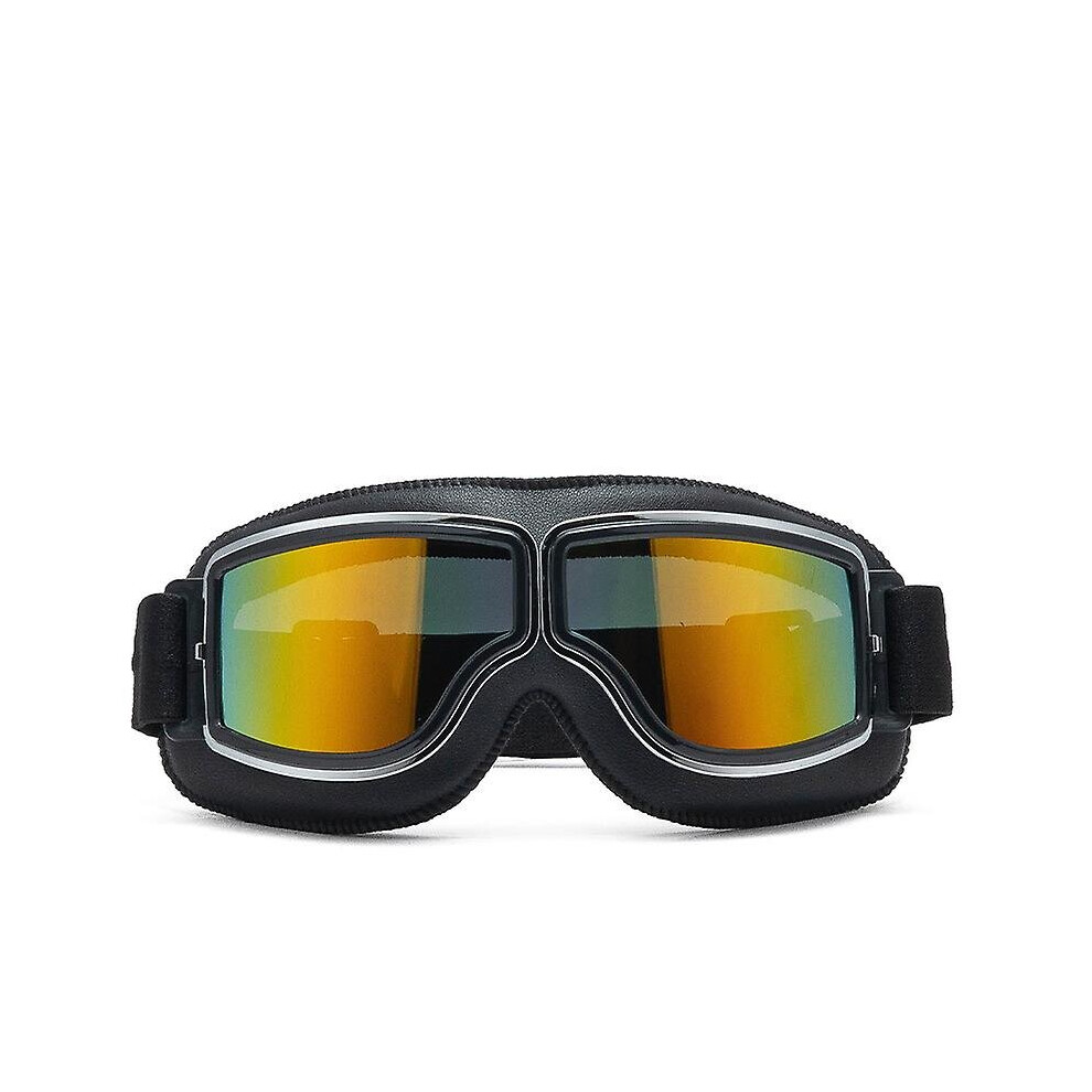(Black Frame Red Lens) Vintage Motorcycle Goggles Foldable Aviator Eye Glasses With Antifog Lenses Adjustable Strap Black,Red,Multicoloured 768677126163