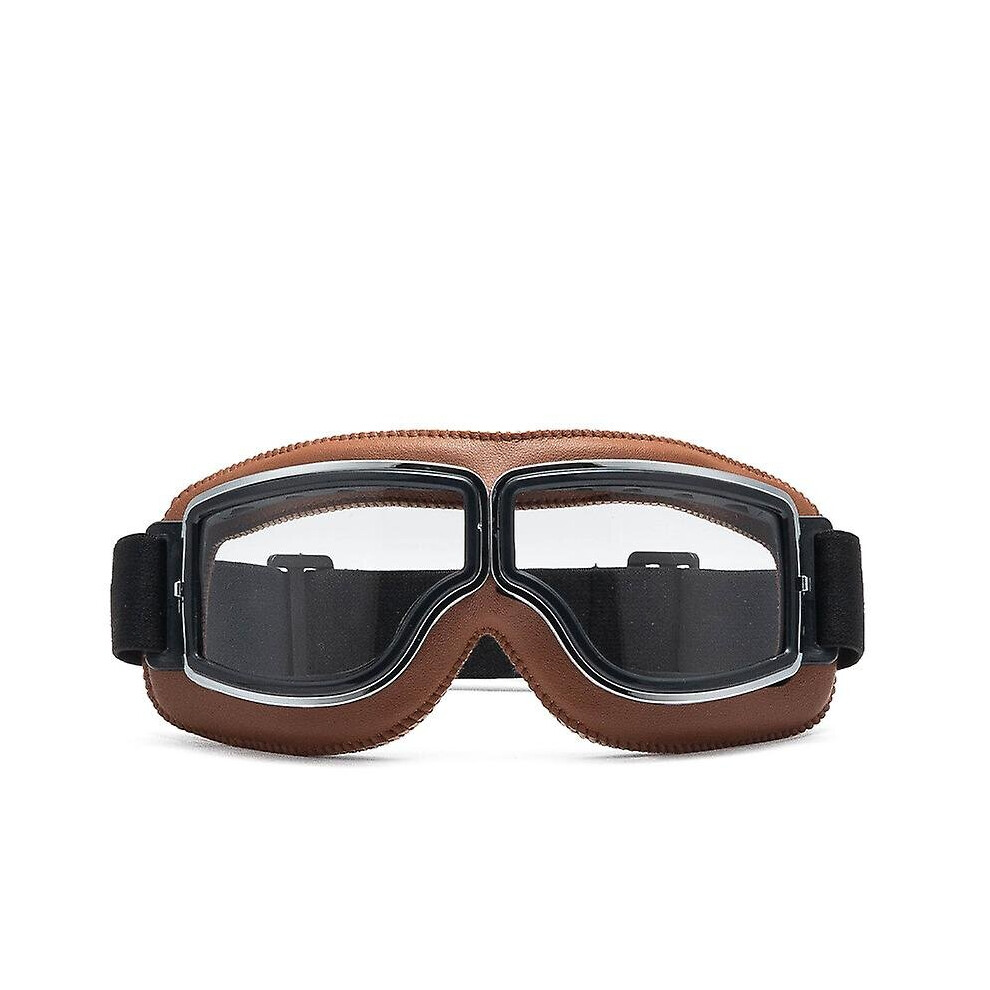 (Brown Frame Clear Lens) Vintage Motorcycle Goggles Foldable Aviator Eye Glasses With Antifog Lenses Adjustable Strap Multicoloured 768677126132