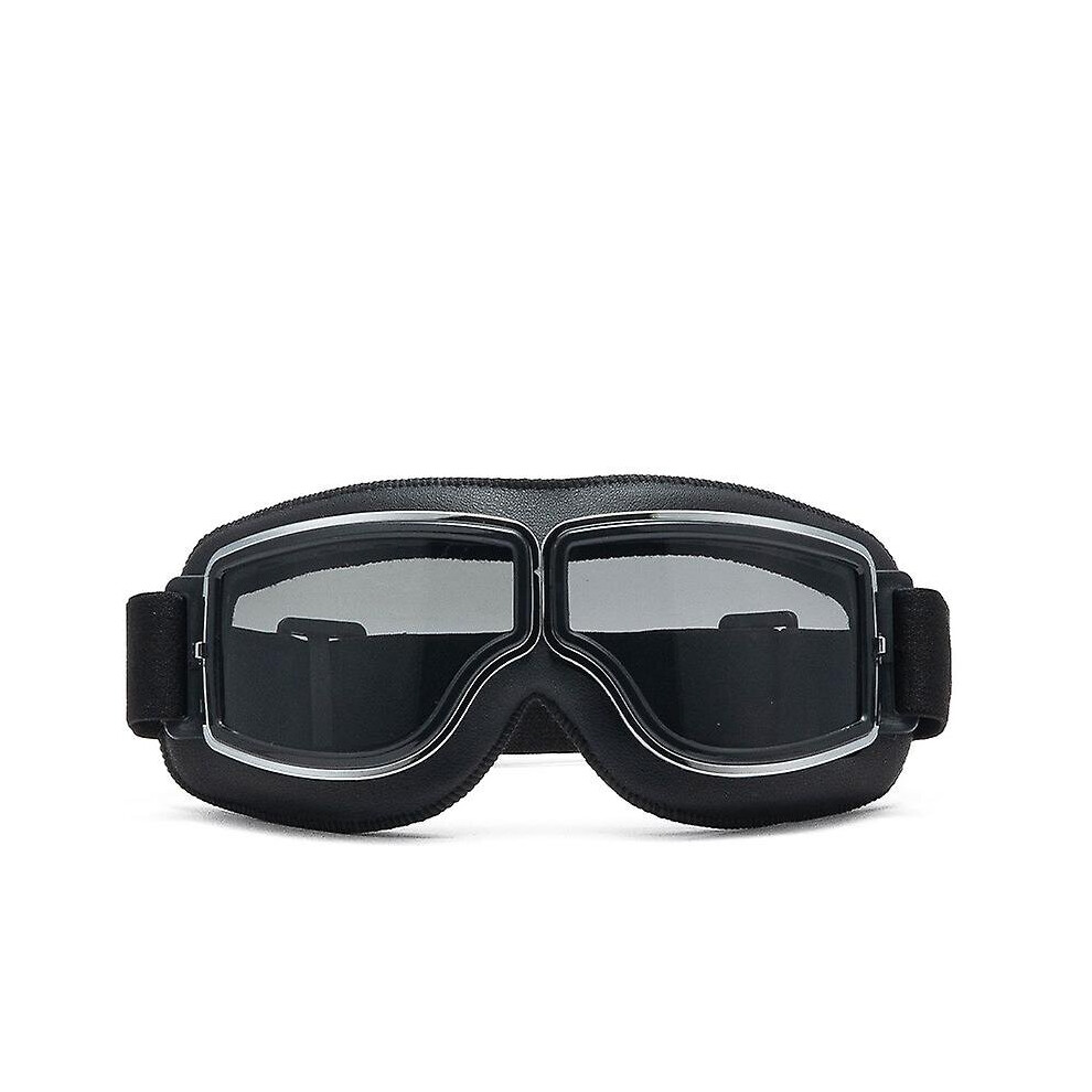 (Black Frame Gray Lens) Vintage Motorcycle Goggles Foldable Aviator Eye Glasses With Antifog Lenses Adjustable Strap Black,Multicoloured 768677126224