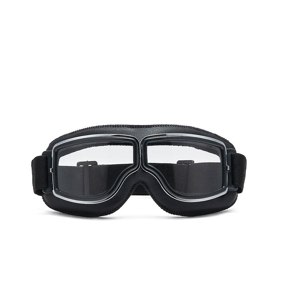 (Black Frame Clear Lens) Vintage Motorcycle Goggles Foldable Aviator Eye Glasses With Antifog Lenses Adjustable Strap Black,Multicoloured 768677126255
