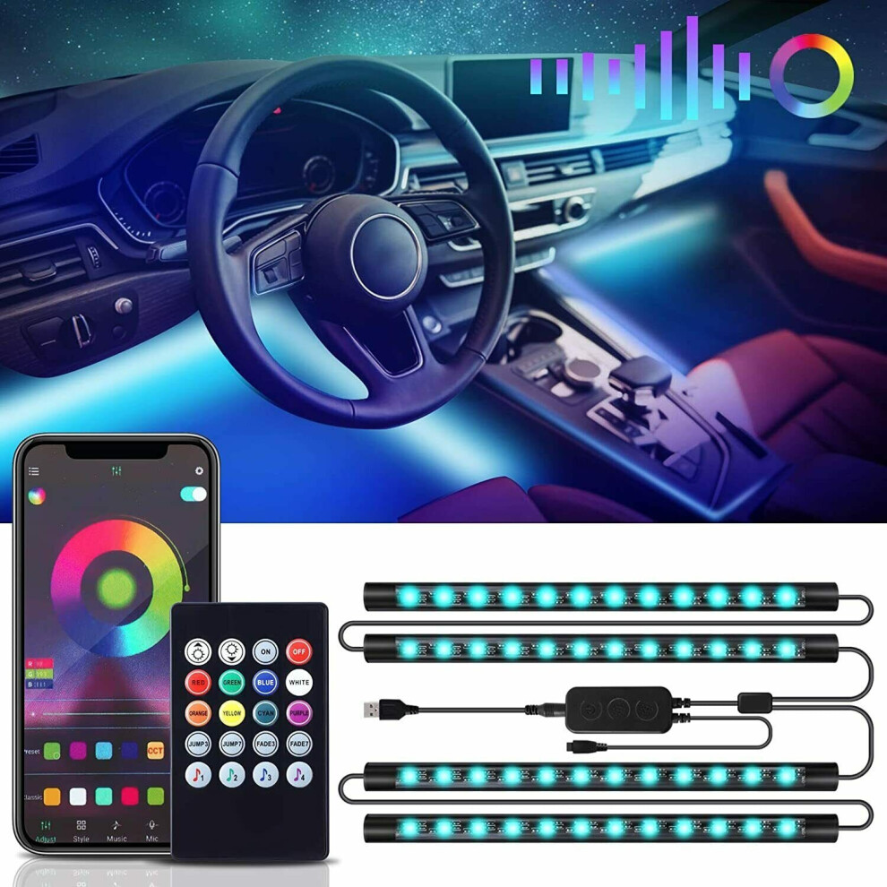 (72Leds) 4Pcs Rgb Car Interior Atmosphere Strip Bar Bluetooth App Music Control Light 9331791044845