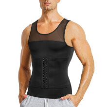 (Black, XL) Men Waist Trimmer Belt Wrap Trainer Hot Swear Shirt Corset Slimming Body Shaper