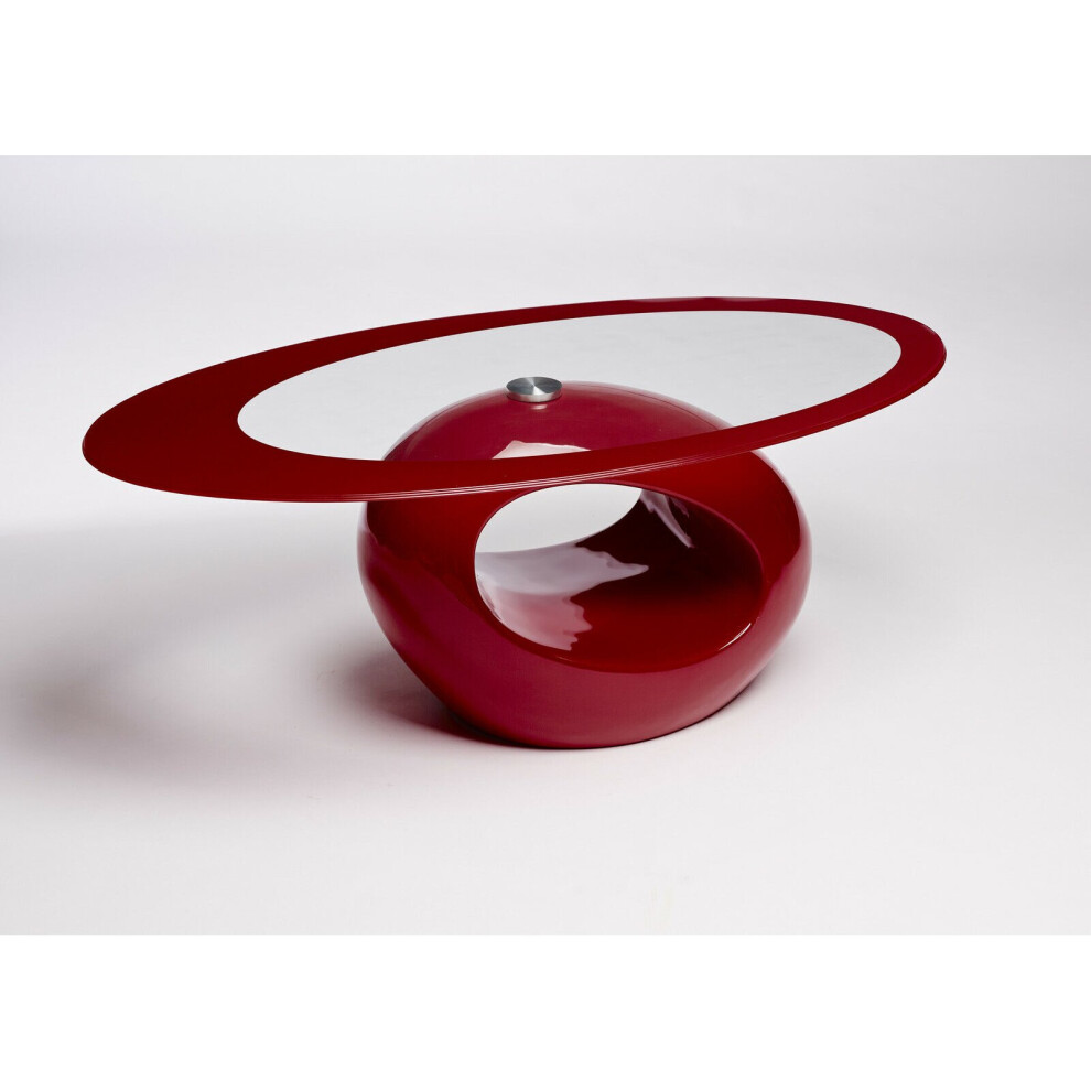 (Red - Red Rim) Designer Oval Coffee Table Modern Contemporary