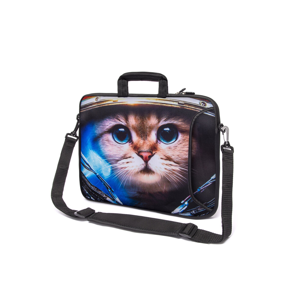 (Cat Astronaut) 15" Inch Tablet Laptop Notebook Handle Strap Bag Multicoloured 5056543416650