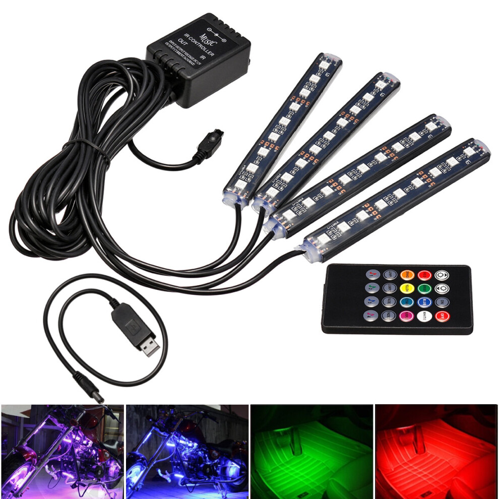 Rgb 9 Led Wireless Remote Voice Control Atmosphere Strip Usb Motorcycle Lamp Light 762179049562