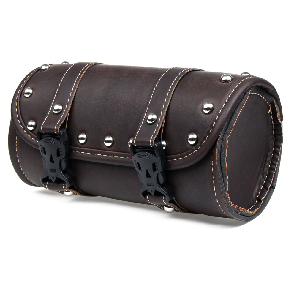 Motorcycle Front Fork Tool Saddle Bag Pouch Saddlebags Luggage Leather Barrel Dark/Brown 762179056294