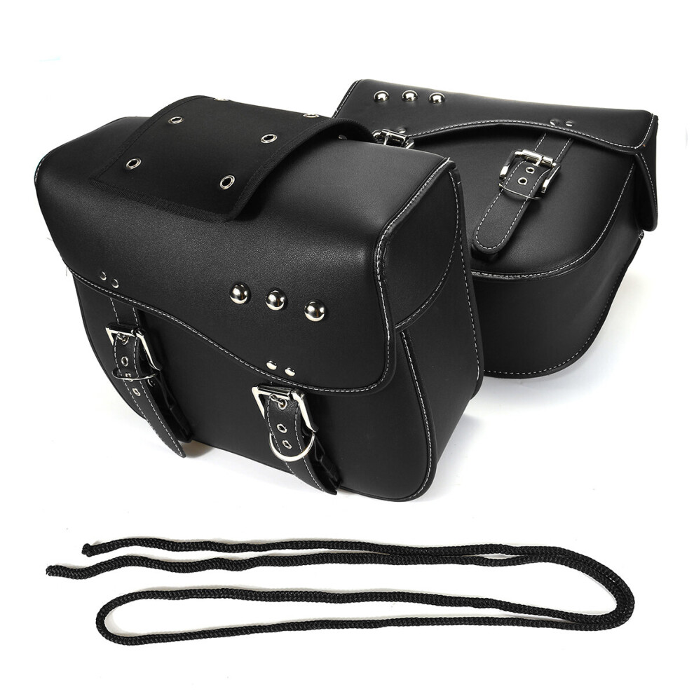 Pu Leather Motorcycle Saddlebags Edge Package Travelling Rider Motorbike Panniers Luggage Black 762179057284
