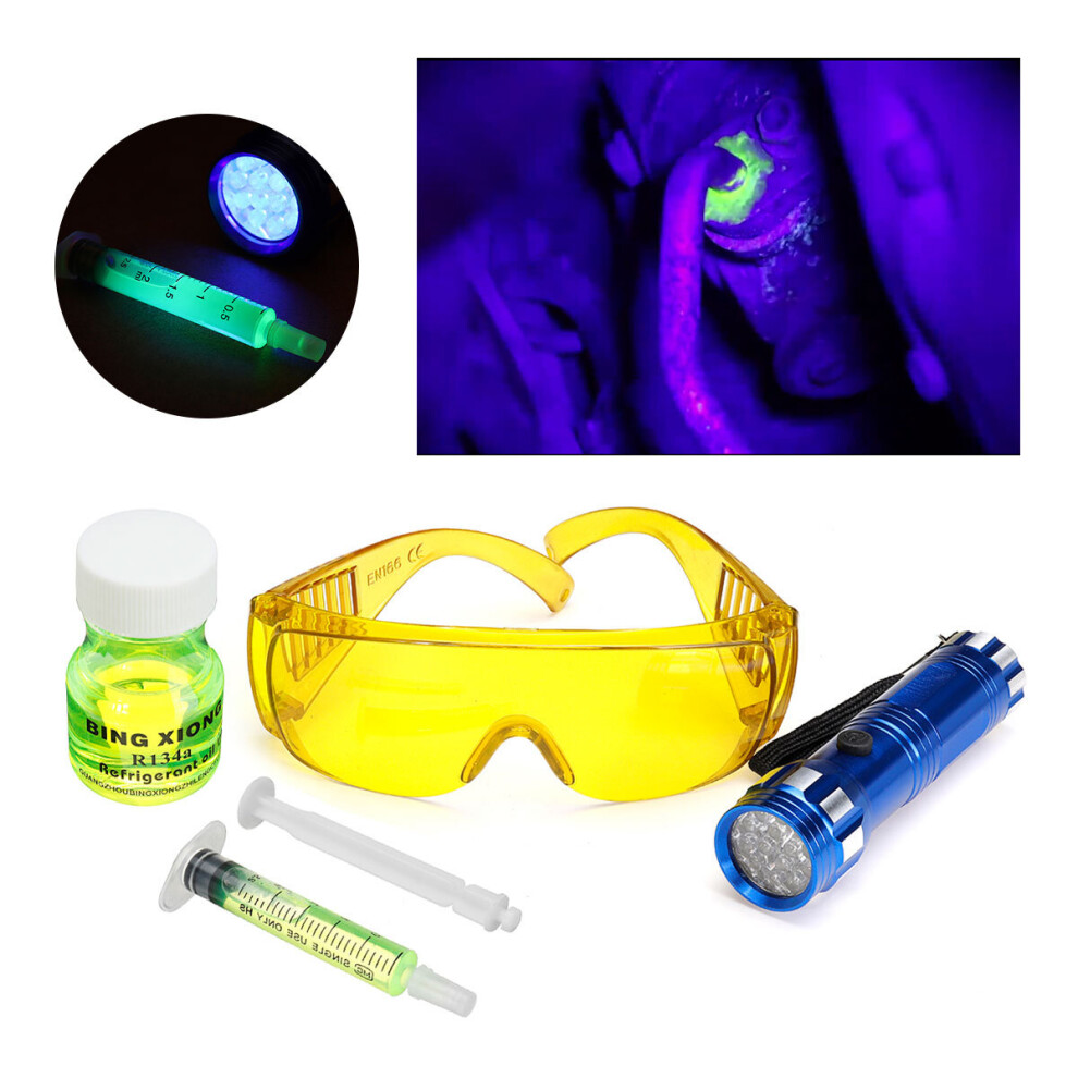 Automobile Fluorescent Leak Detection Tool Auto Air Conditioning R134a Refrigerant Gas A/C Leak Test Detector Repair Tool Kit 762179055938