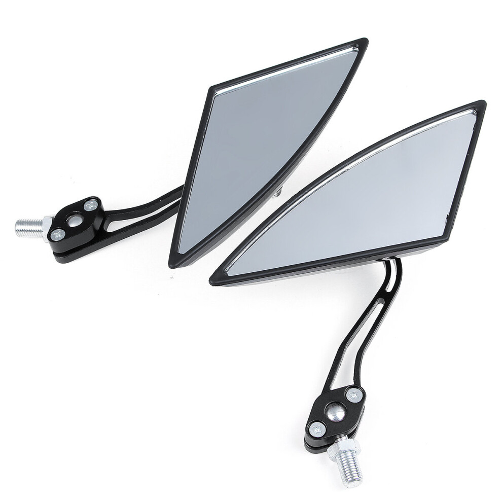 Pair Universal Motorcycle Aluminum Rod Rearview Side Mirrors Triangle 762179046042