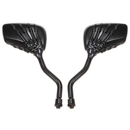 Chrome Motorcycle Skull Mirror For Harley Softail Dyna Black