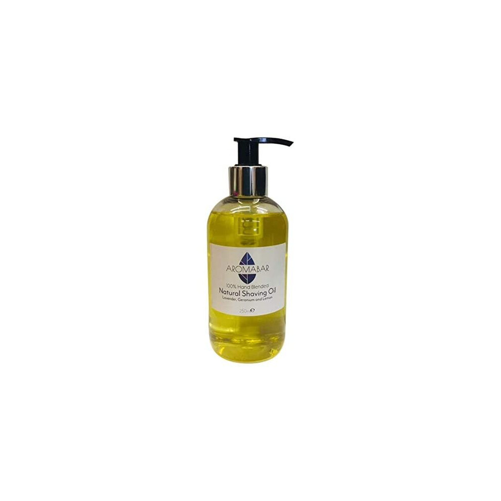 Aromabar Lavender Natural Shaving Oil 250Ml Geranium & Lemon Pre Shave Oil 100% Pure With Pump Dispenser Or Use As A Post Shave Moisturiser Unisex