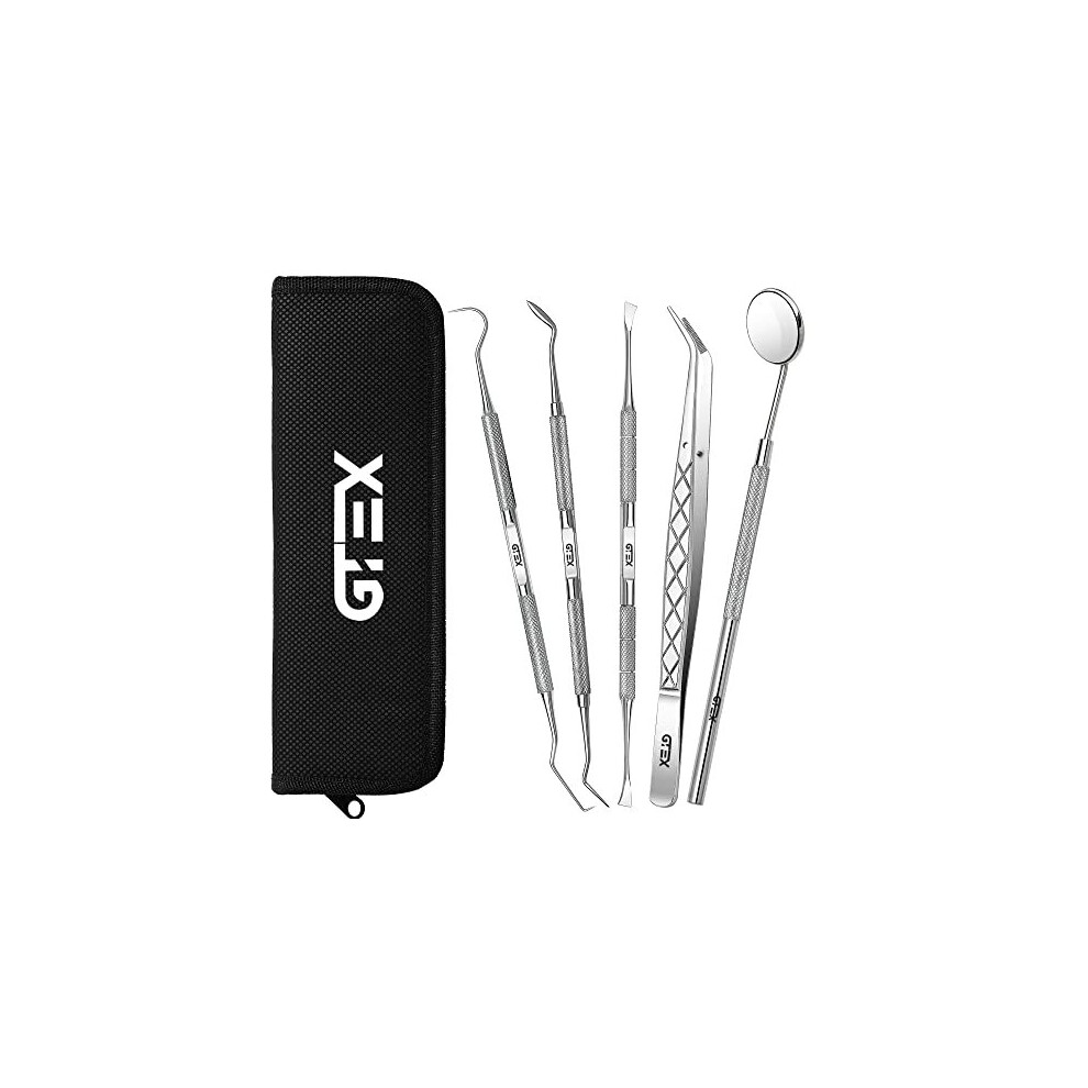 GTEX 5 Pcs Dental Care Kit for Teeth Whitening and Tooth Cleaning Set Plaque Remover Tartar Removal Stainless Steel Cleaner Tool for Home Use
