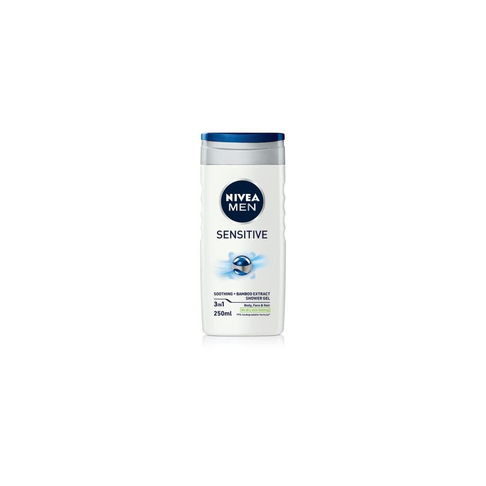 NIVEA MEN Sensitive Shower Gel Pack of 6 (6 x 250ml), Alcohol-Free Sensitive Skin Shower Gel, Gentle Shower Gel for Men, Shower Gel for Irritated