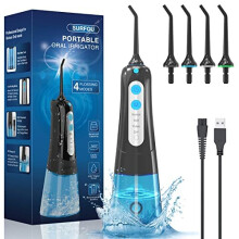 Water Flosser 300ML Cordless Oral Irrigator with 360-Degree Rotating Nozzle, 4 Modes, IPX7 Waterproof, 4 Jet Tips, USB Rechargeable