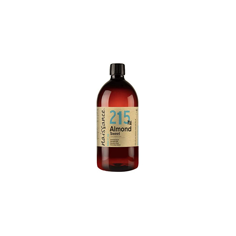 Naissance Sweet Almond Oil (No. 215) 1 Litre For Skin, Hair, Massage, Nails, Cuticles, Ears, Face, Body, Stretch Marks - Natural Skin Care, Car