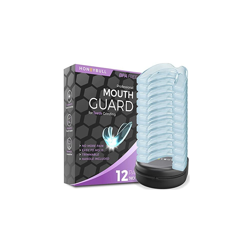 HONEYBULL Mouth Guard for Grinding Teeth [12 Pack] 1 Size for Heavy Grinding | Comfortable Custom Mold for Clenching at Night, Bruxism, Whitening