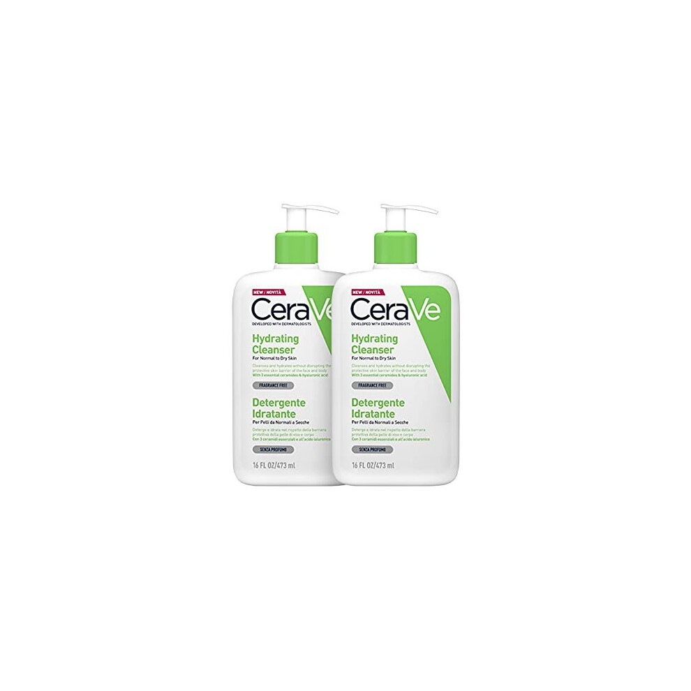 CeraVe Moisturising Cleansing Lotion for Face and Body, Normal to Dry Skin, with Hyaluronic and 3 Essential Ceramides, 2 x 473 ml