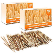 Premium Bamboo Wooden Cocktail Toothpicks - 1000 Pieces (2 Boxes of 500 Pieces) - Personal Hygiene, Disposable Appetizer Skewers, Cocktail Sticks