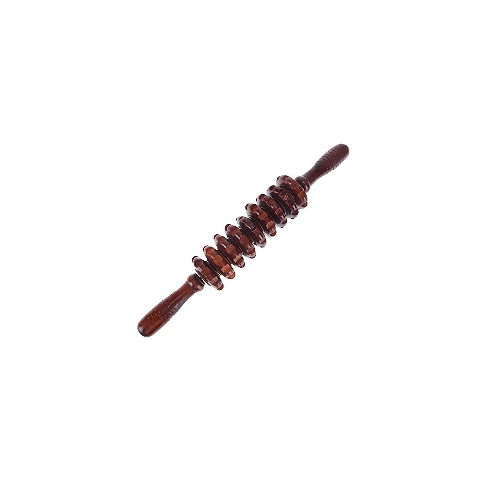 Whchiy Handheld Wood Massager Roller Trigger Point Massage Stick 9 Roller Massager Tool For Relieving Muscle Soreness Body Recovery (Red)