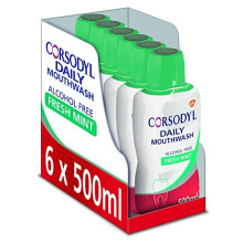 Corsodyl Mouthwash, Alcohol Free Daily Gum Care Mouthwash, Fresh Mint Flavour, 500 ml, Pack of 6