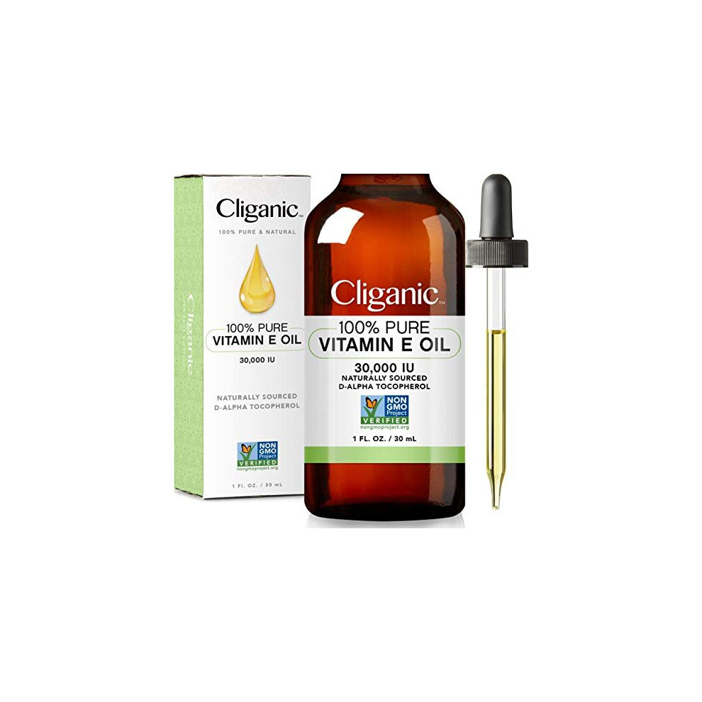 Cliganic 100% Pure Vitamin E Oil for Skin, Hair & Face - 30,000 IU, Non-GMO Verified | Natural D-Alpha Tocopherol