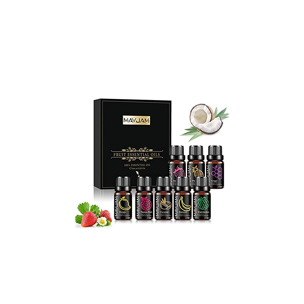 Mayjam Fruity Fragrance Essential Oils Set 8 X 10Ml, Fruits Scented Oils For Diffuser Candle Making - Mango, Passion Fruit, Strawberry, Watermelo