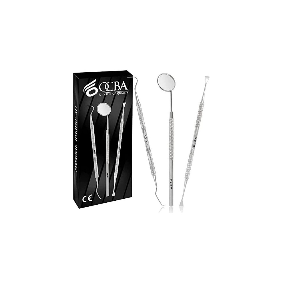 OCBA Plaque Remover for Teeth Cleaning Kit Stainless Steel Dental Plaque Removal Tool Including Dentist Mirror for Personal and Home Use