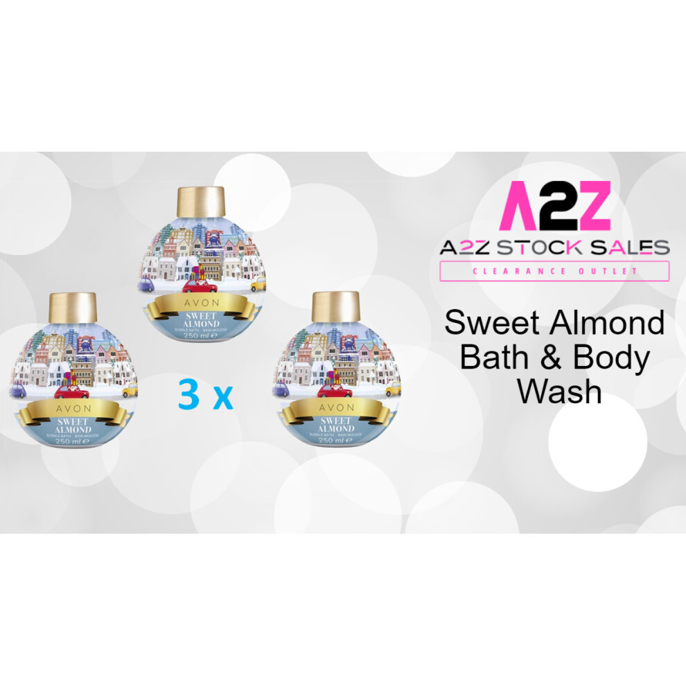 3x Avon Sweet Almond Bath And Body Wash - Bain Mousse 250ml