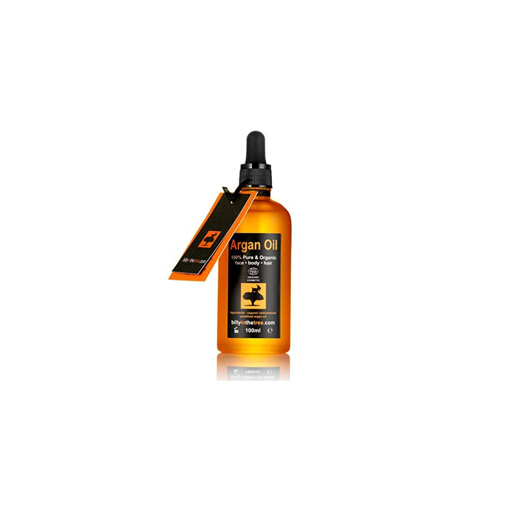 Pure Argan Oil 100ml. 100% Pure and EcoCert Certified Organic. for Face, Body, Hair and Nails. Premium Quality.
