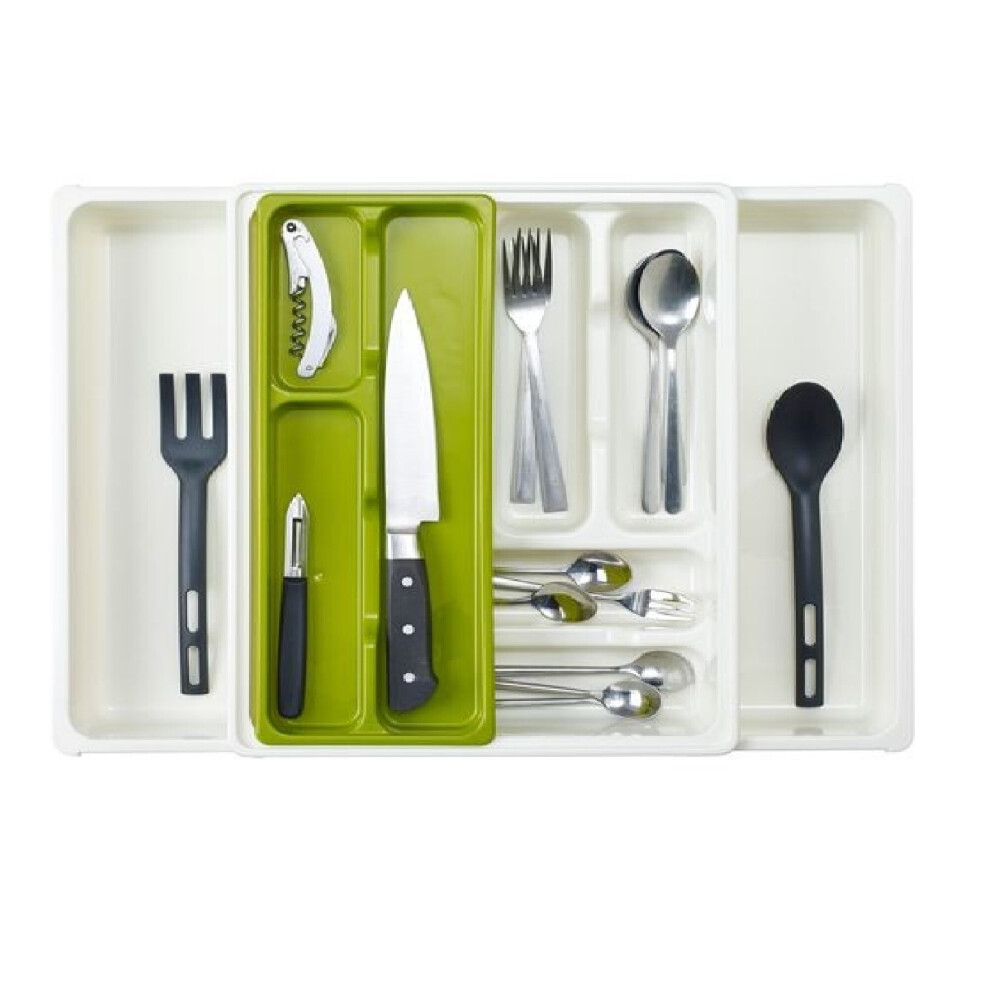 Expanding Drawer Organiser Cutlery Tray With Sliding Top Cream & Lime