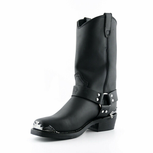 (43) Grinders Leather Mens Eagle Hi Black Biker Boots 2