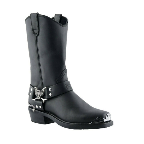(43) Grinders Leather Mens Eagle Hi Black Biker Boots