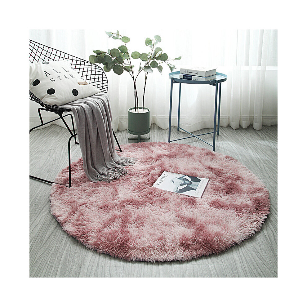 (, 100Cm) Anti Slip Circle Round Shaggy Fluffy Rug Living Room Bedroom Carpet Floor Mat Pink Keluofu