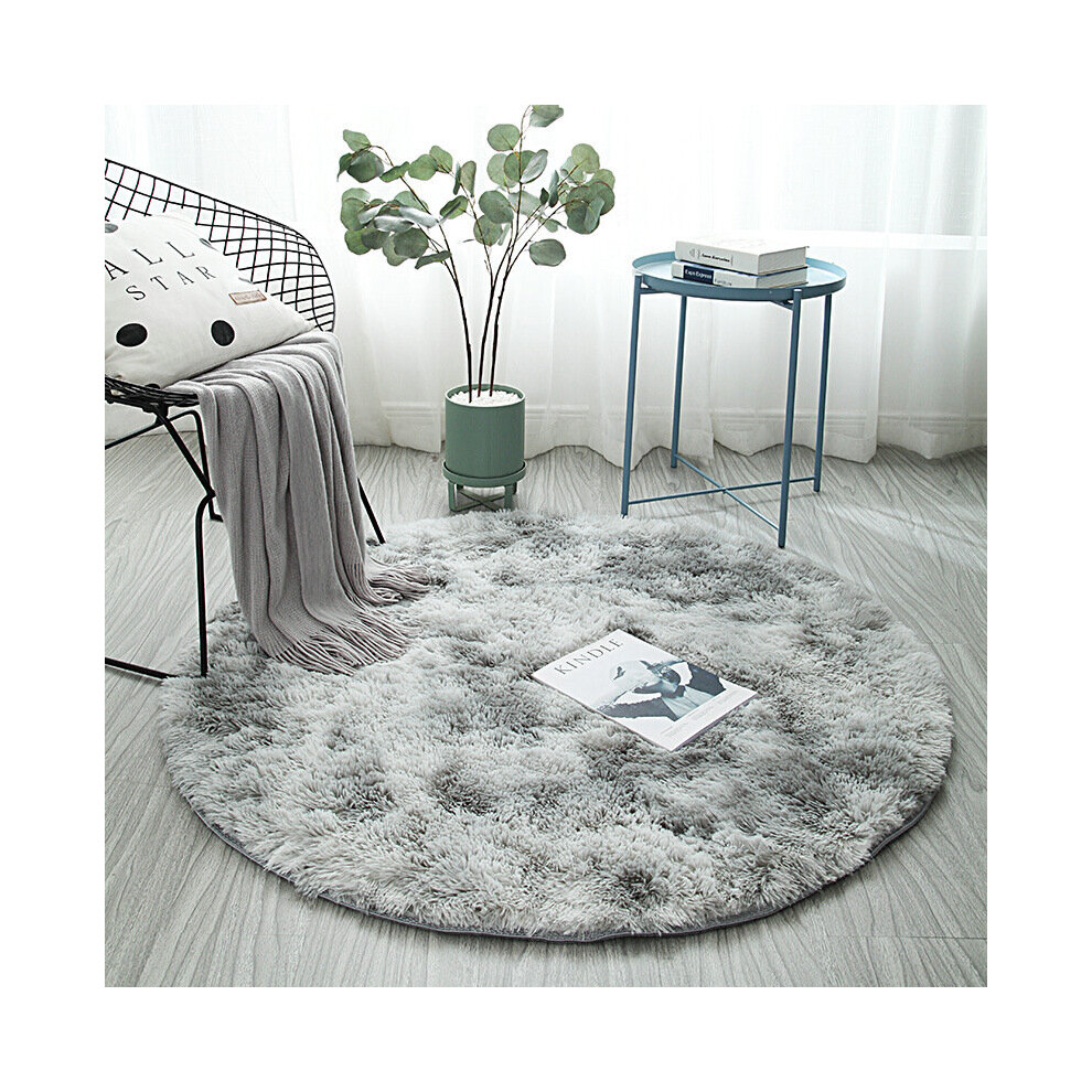 (, 100Cm) Anti Slip Circle Round Shaggy Fluffy Rug Living Room Bedroom Carpet Floor Mat Grey Keluofu