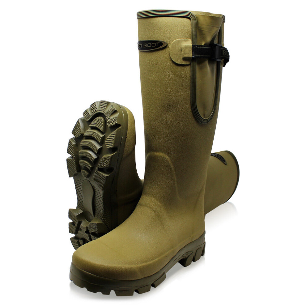 (UK10 EU44, Khaki) Dirt Boot Unisex Neoprene Lined Gamekeeper Wellington Muck Field Gusset Boots Wellies