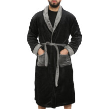 (L, Black) Adults Fleece Bathrobe Dressing Gown Soft Bath