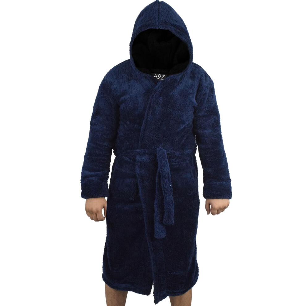 (XL) Adults Fleece Navy Blue Bathrobe Dressing Gown