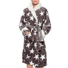 (20-22, Grey) Womens Fleece Luxury Sherpa Hooded Dressing Gown