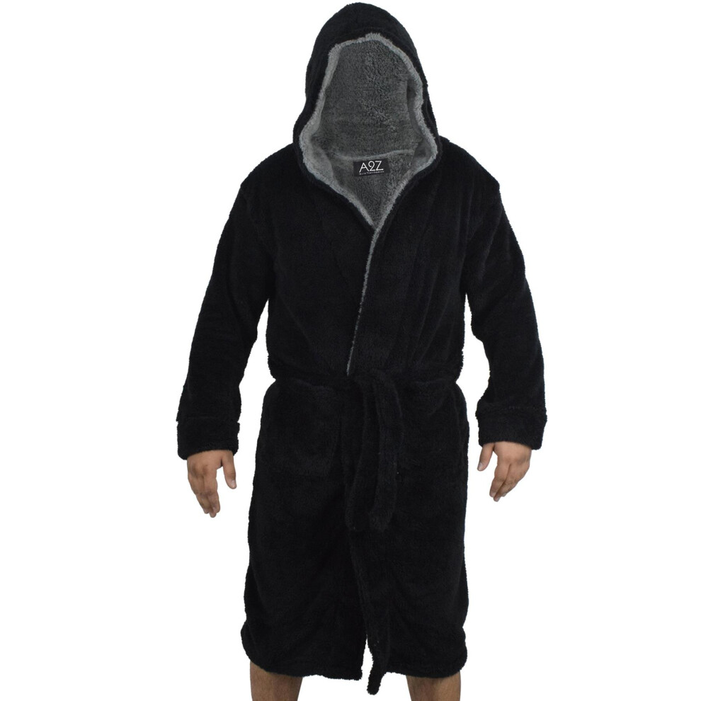 (XL) Adults Fleece Black Bathrobe Dressing Gown