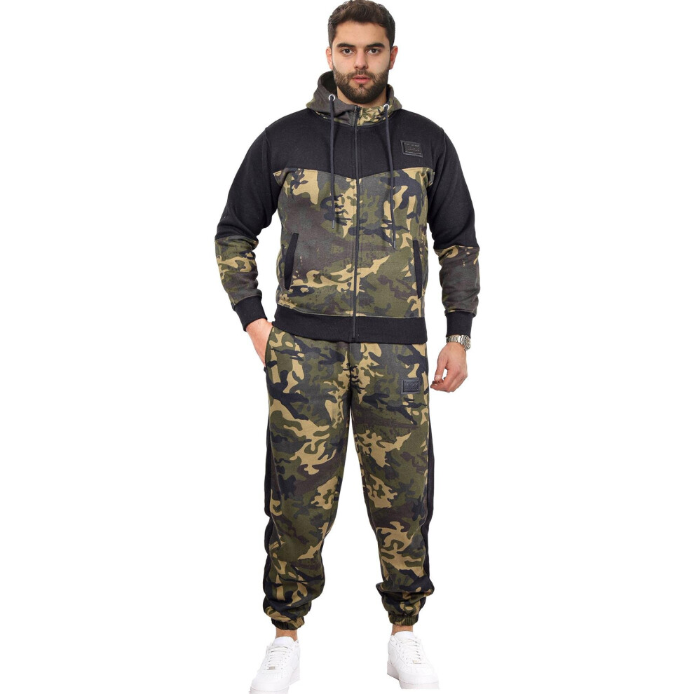 (L) Mens Tracksuit Camo Green Hoodie Sweatpants