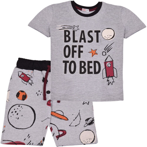 (9-10 Years) Boys Rocket Spaceship Blast Off Grey Pyjamas