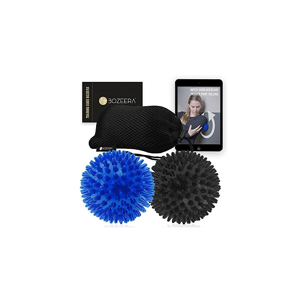 Bozeera [Spikey Massage Ball Set] 2 X Spiky Ball - Spiky Massage Balls 9 Cm - Spikey Ball Hard And Medium, Includes Free Video Instructions, Booklet & Ba