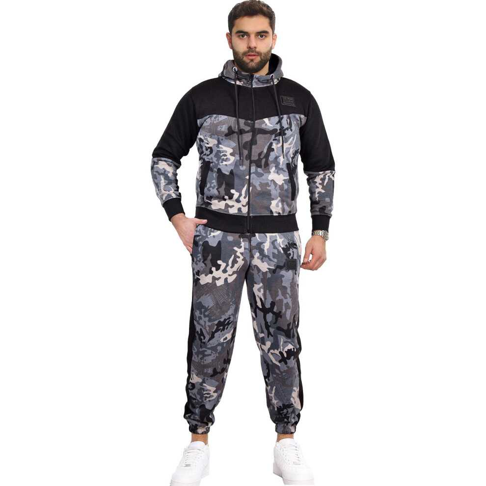 (XL) Mens Tracksuit Camo Charcoal Hoodie Sweatpants