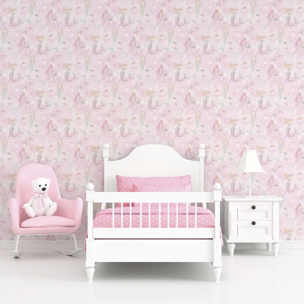 Tiny Tots 2 Mermaids Wallpaper Pink Grey Glitter Galerie G78390 5055430083906