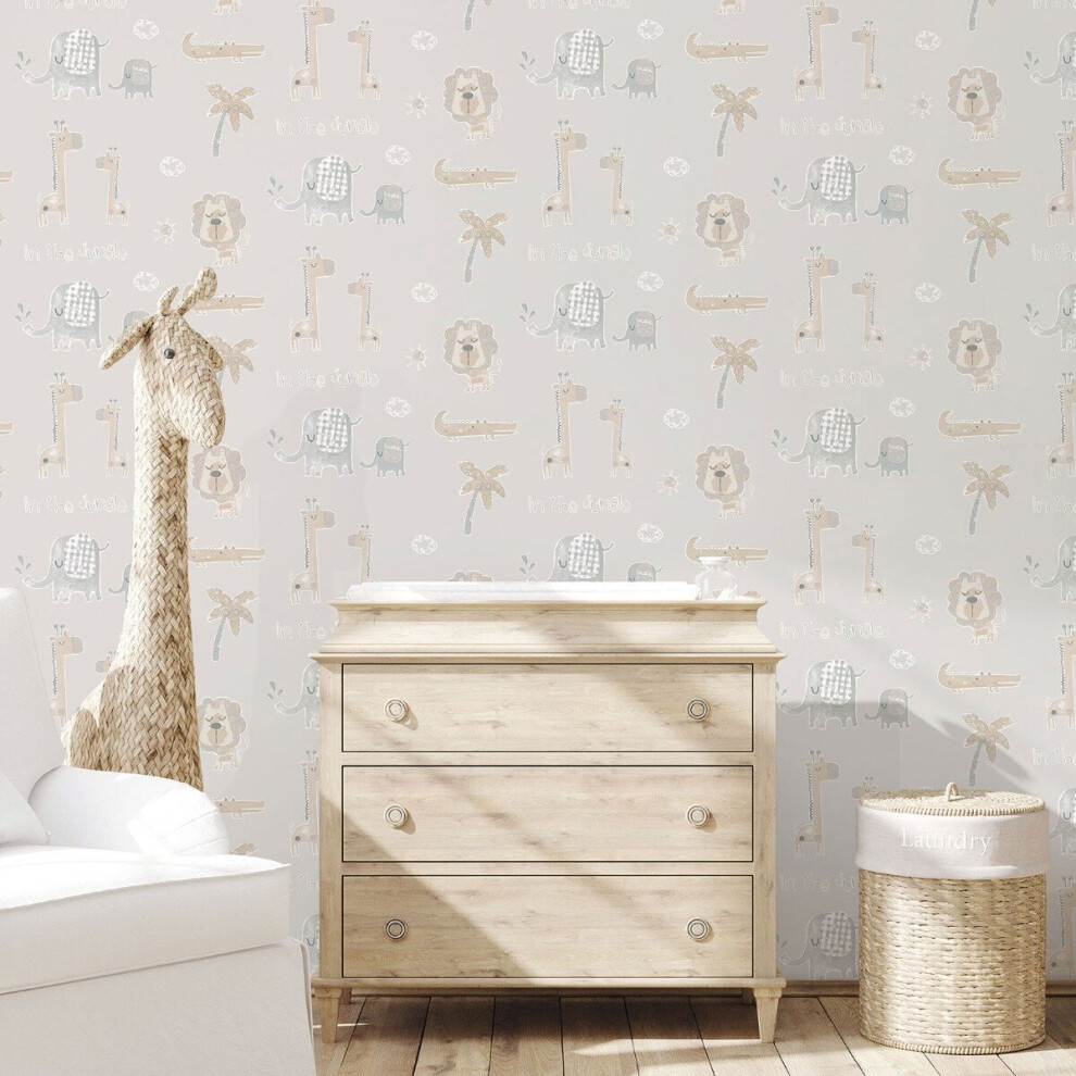 Tiny Tots 2 Jungle Friends Wallpaper Tan G78379 Grey Galerie