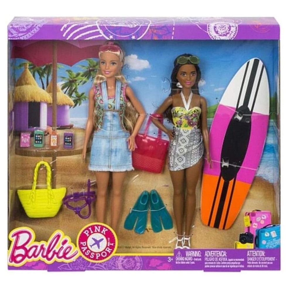 Barbie Pink Passport 2 Doll Pack Camping Adventure Dolls Gift Set