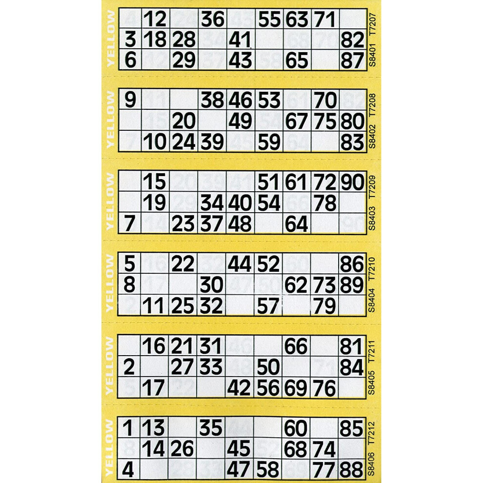 Thomas-&-Anca-Club-Supplies-Ltd 600 Bingo Tickets - Pad, 100 Sheets, 6 Tickets Per Sheet, Consecutive Security Nos, Perforated, No Repeats - Hj8u Yellow